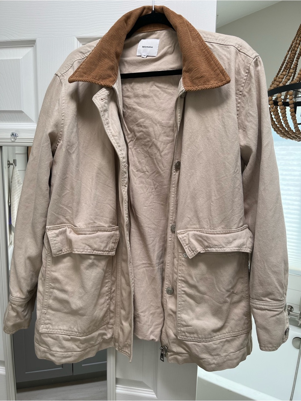 Reformation Cream Utility Jacket with Tan Collar